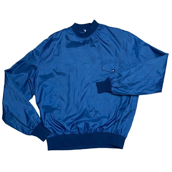 Vintage Pullover Wind Jacket M Navy Blue Talon Zipper Unbranded 80s Crew Neck - Picture 3 of 10